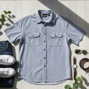 DICKIES Mens Striped Casual Button Down Work Shirt